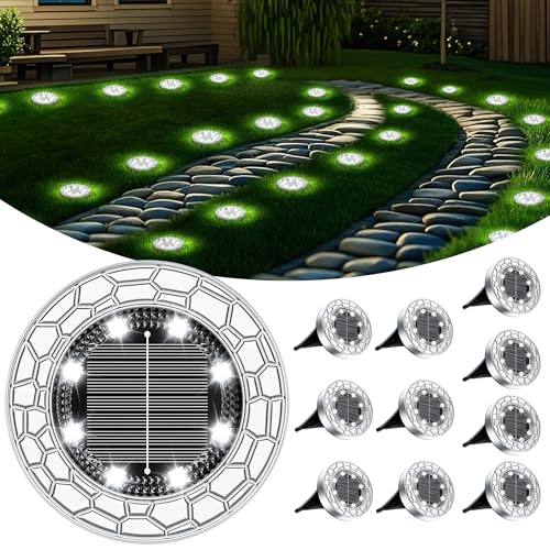 10 lâmpadas solares de chão para exteriores, 8 LED, candeeiro solar para jardim, impermeável, luz solar, luz branca quente, aço inoxidável, plástico, lâmpada solar para exterior, jardim,
