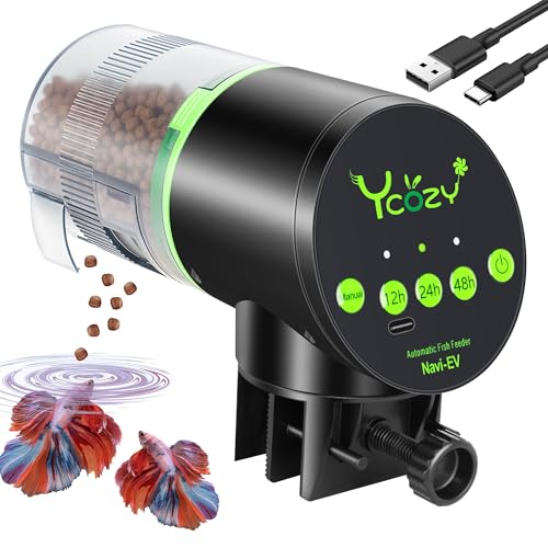 Ycozy Alimentador automático aquário recarregável dispensador comida para peixes com temporizador alimentador comedor automático peixes, Navi-EV