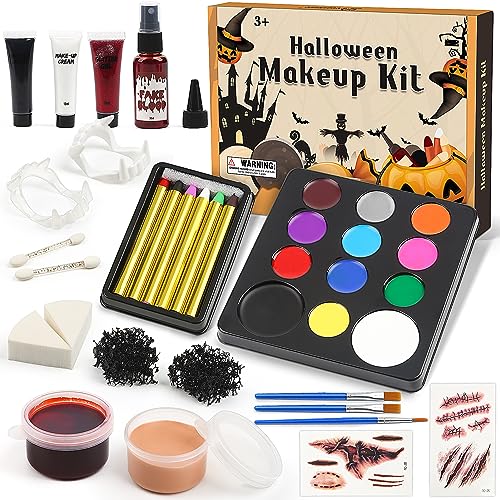 Kit de maquilhagem de Halloween para crianças, jogo de maquilhagem de Halloween, não tóxico, lavável, pintura corporal e facial para Halloween, SFX kit de maquilhagem para aniversário de Natal de