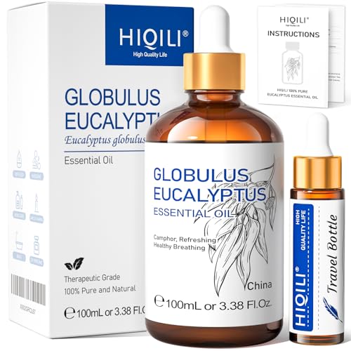 HIQILI Óleo essencial eucalipto 100 ml, 100 % natural, óleo de aromaterapia para rosto, velas, difusor de pele e cabelo, 3,38 ml