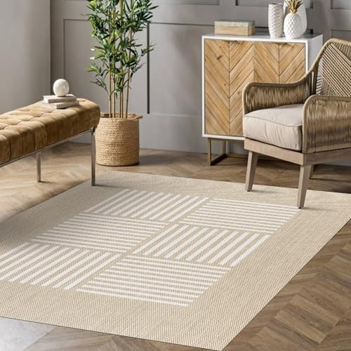 STORESDECO Tapete vinílica de tecido entrançado premium de alta gama lavável antiderrapante tapetes de vinil resistentes para sala de estar cozinha quarto casa de banho corredor linhas brancas 80 x