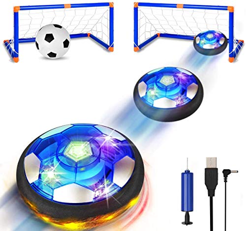 SUNNOW Air Power Soccer Bola de futebol flutuante recarregável com Soft Foam Bumpers e luzes LED brinquedos para crianças presentes de aniversário (azul)