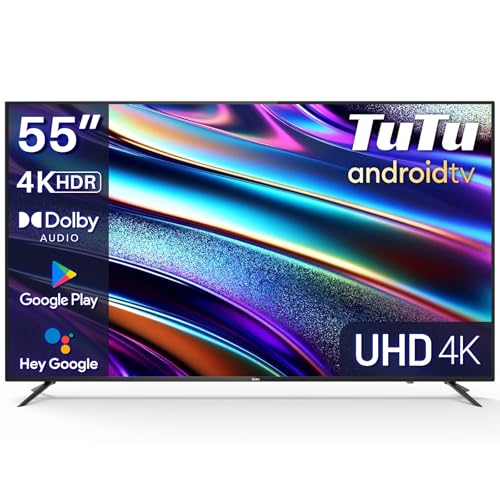 TuTu Smart TV de 55 polegadas 4K UHD Wi-Fi Bluetooth LED Android TV com Chromecast, Google Assistant, DVB-T2/S2/C, TUS55UD1A