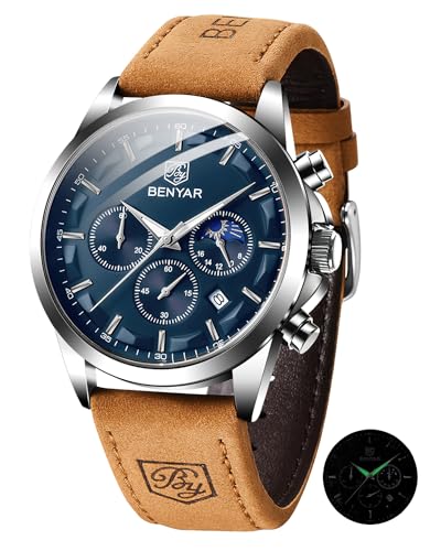 BY BENYAR Relógio para homem desportos casual aço inoxidável data analógica designer cronógrafo resistente à água relógio de quartzo para homem