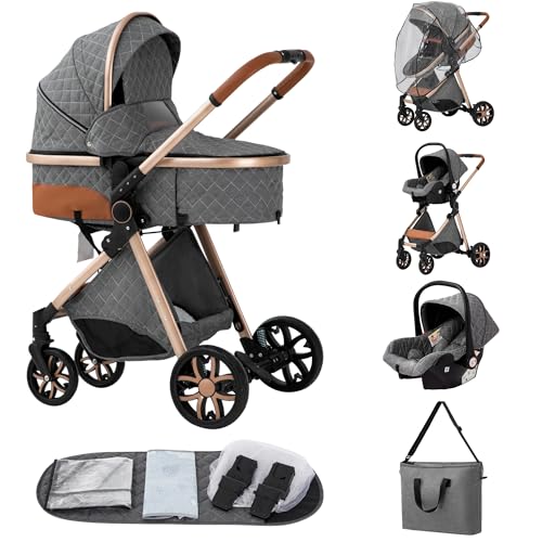 ALYIKOU Carrinho de bebé, carrinho de bebé 3 em 1, adequado para 0-3 anos, carga máxima de 25 kg, sistema de carro de viagem dobrável para bebé, incluindo adaptadores de acessórios