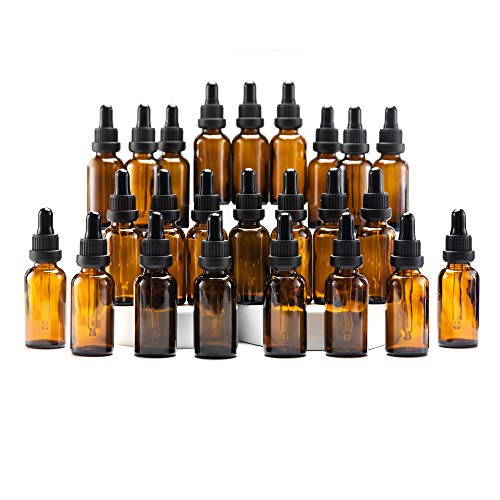 YIZHAO Ambar Frasco conta-gotas de vidro de 30 ml, com conta-gotas de vidro, para óleo essencial, laboratório, aromaterapia, fragrância, massagem, cosméticos, viagens, 24 unidades