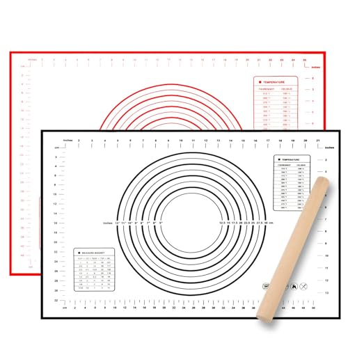 PHOGARY Tapete de silicone para assar reutilizável Baking Mat anti-aderente, rolo de amassar de presente, livre de BPA, para fazer Fondant Pizza Dough bolo, 50 x 70 cm vermelho 60 x 40 cm, preto