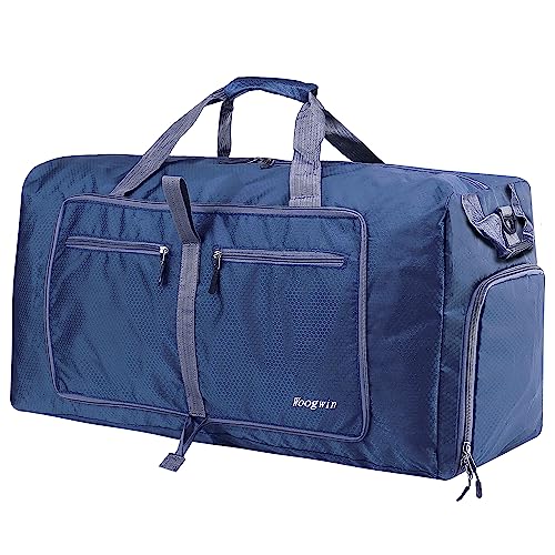 ehsbuy 60 L Mala de viagem dobrável mala de viagem homem e mulheres bolsa desporto impermeável grande bolsa leve de fim de semana com compartimento de sapatos, 100L Azul novo escuro