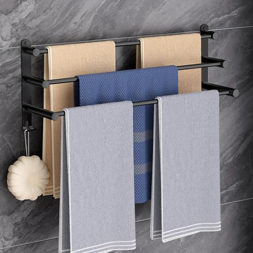 Toalheiro de 60 cm sem perfuração, toalheiro de pé, toalheiro preto acessórios de casa de banho, toalheiro de casa de banho auto-adesivo SUS304 de aço inoxidável, toalheiro de parede para casa de