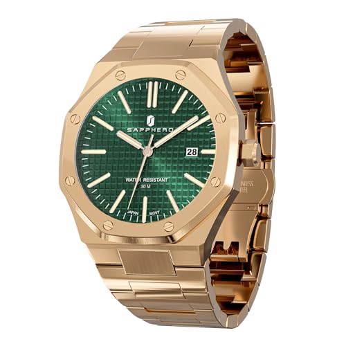 SAPPHERO Relógio de homem impermeável 30 m quartzo prata correia de aço inoxidável data calendário preto azul homens relógios presentes de pulseira para homens