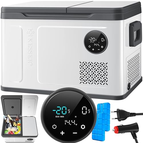 KESSER® Frigorífico elétrico de compressor 2 em 1, congelador elétrico de 40 litros, controlo tátil LED, 12/24 V e 230 V, arrefecimento até -20 °C para carro, camião, campismo | prateado