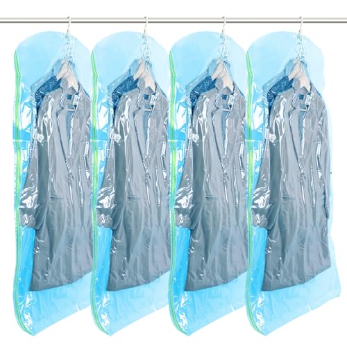 TAILI Sacos de armazenamento a vácuo para pendurar, 4 pacotes (135 x 70 cm), sacos vazios roupa para fatos, casacos, roupas azuis a vácuo