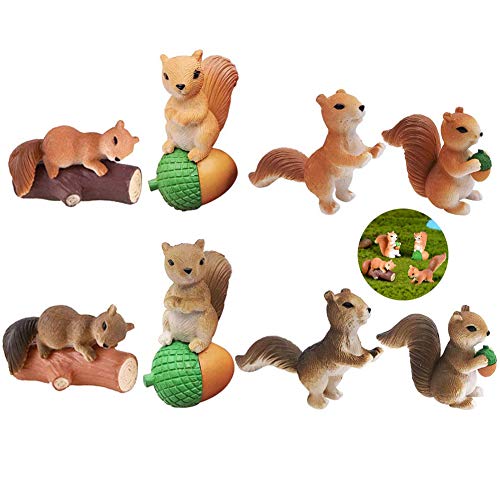 SUNSK Esquilo estátuas em miniatura decoração de jardim ornamentos de fadas de resina decoração para bolos mini figuras para pátio, relva, pátio Páscoa artesanato 8 peças