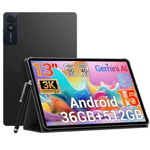 Tablet de 13 polegadas, tablet Android 15, 36 GB+512 GB/1TB Gaming Tablets Octa Core 11580 mAh Helio G99, gémeos AI/4G dual SIM+WiFi 5G/13 MP+8MP/GPS/OTG/Face ID/4 Altifalantes T. tablet grande