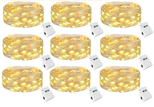LSUO BAOFU Corrente de luzes com pilhas, 20 LEDs 2 m fio de cobre grinaldas luzes micro, para Natal, quartos, casamentos, aniversários (9 peças)