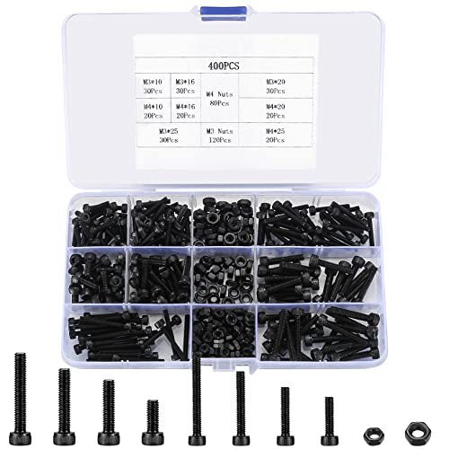 400 peças M3/M4 parafusos de cabeça oca hexagonal e porcas, kit de cabeça cilíndrica para sutiãs de máquina