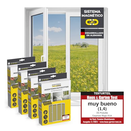 EASYmaxx Insect Protect Mosquiteira com fixação magnética, mosquiteira, cortada à medida até 150 x 130 cm, 12 ímanes fortes, sem furos, 4 peças,