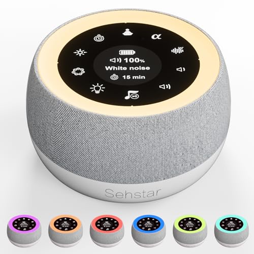 Sehstar Máquina de ruído branco terapia de som para dormir o bebé e adultos 22 ruído branco/5 ioga/5 RUNFAL-Wave 7 cor/3 brilho/luz respiratória cronómetro de ecrã tátil