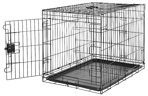 Amazon Basics Gaiola para cão de arame metálico, durável, dobrável com bandeja, porta única, 91 x 58 x 64 cm (L x An x Al), preto