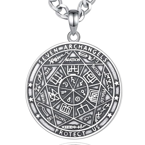 INFUSEU São Cristóbal/São Miguel/São Bento/São Judas//Virgem Maria Medalha milagrosa Jesus Cruz 7 Arcanjos selo prata de lei 925 pendente para homens mulheres santos colar amuletos religiosos