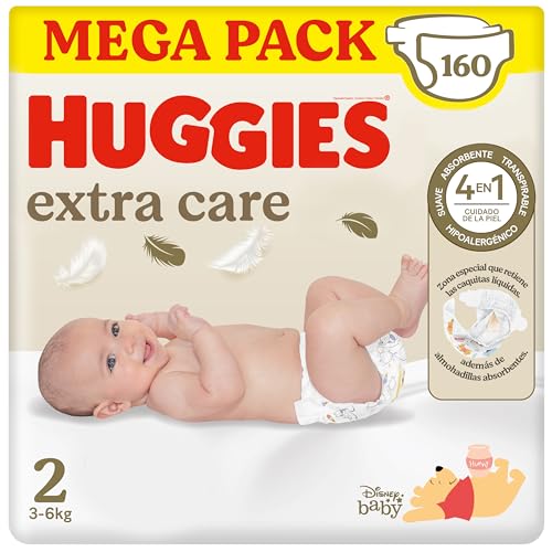 Huggies Fraldas extra para recém-nascido com desenhos Disney tamanho 2 (3-6 kg) 160 fraldas, com almofadas macias e 2 zonas absorventes