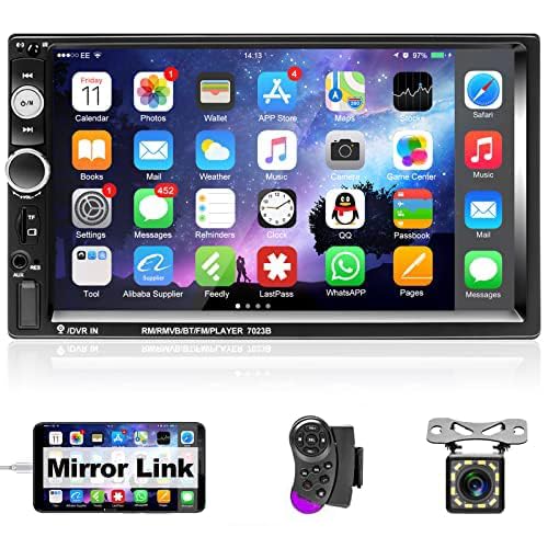 Podofo Rádio de carro 2 DIN com Bluetooth de 7 polegadas ecrã tátil estéreo para automóvel com câmara de apoio leitor multimédia para automóvel suporte AUX/SD/USB, Mirror Link