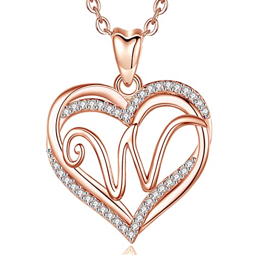 INFUSEU Colar pendente letra A-Z alfabeto capital jóias duplo coração inicial colares zircónio cúbico CZ para mulheres presentes românticos, corrente de 20 polegadas