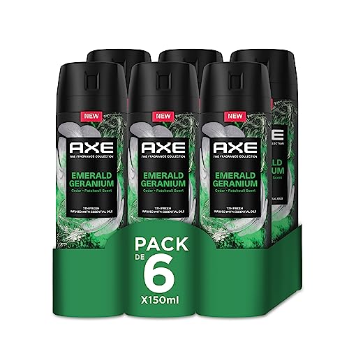 Axe Pack de poupança desodorizante em aerossol para homem Emerald Geranium fragrância premium, 6 x 150 ml