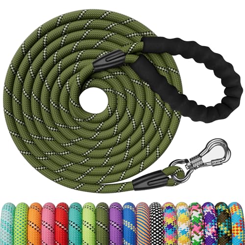 X XBEN Trela de treino para cão, 1,5 m 3 m 5 m 6 m 10 m 15 m 20 m 25 m 30 m trela de cão comprida com gancho bloqueável, trela de treino para cães grandes e pequenos, refletora e duradoura