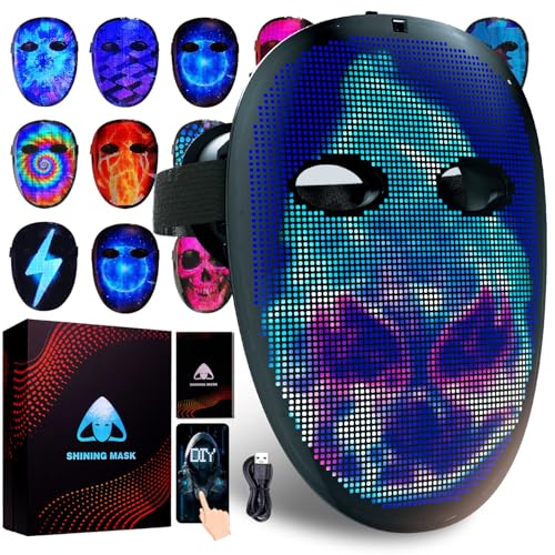 Máscara LED com bluetooth programável, LED digital eletrónico light-up máscara com deteção de gestos, festas de mascarada fantasias carnaval halloween natal cosplay, máscaras led para adulto e criança