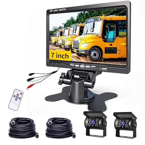 Câmara traseira camião - Hodozzy câmara de marcha traseira com monitor LCD de 7 polegadas e 2 x câmara de visão traseira impermeável 18 IR visão noturna, com cabo para camião/reboque/autocarro/Van/RV