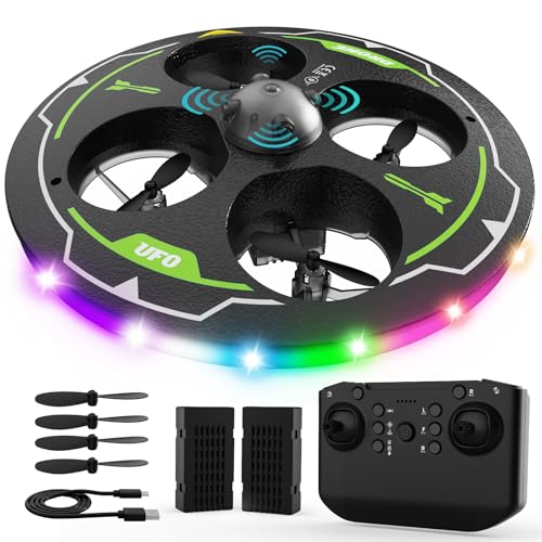 Drone para iniciantes UFO de 360 ° para evitar obstáculos múltiplos modos de iluminação, feito de espuma durável e segura Quadcopter RC avião drone 360 ° Flip 2 baterias