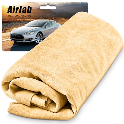 Airlab Grande camurça carro secagem XXL/90 x 60 cm, camurça pele natural, toalha de couro, panos de limpeza sem pêlos e sem raiões, pano de boleta para motociclo, veículos, cristais, janelas