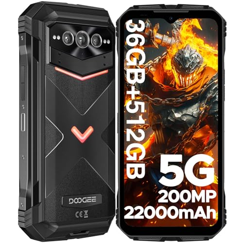 DOOGEE VMAX Plus telemóvel inquebrável 5G, 36 GB RAM+512 GB ROM, 22000 mAh 33W, câmara 200 MP+visão noturna, 6,58" FHD+120Hz, Dimensity 7050 telemóvel resistente Android 14 Smartphone IP68IP66 9K/NFC