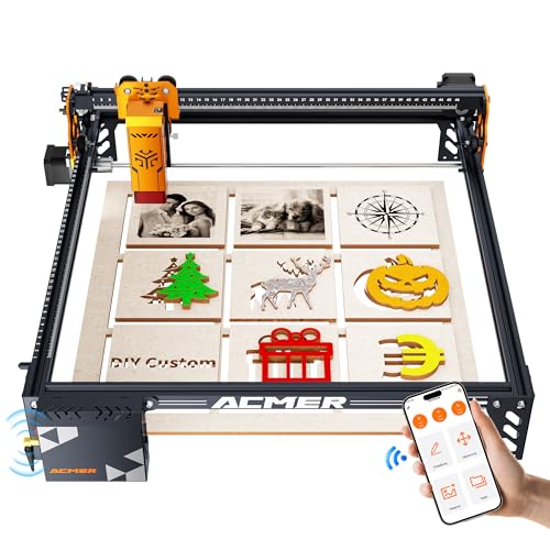 Máquina de cortar laser ACMER P1 S PRO 6W, máquina de gravação a laser com controlo remoto por Wi-Fi, gravação de 380 x 370 mm, dispositivo de gravação a laser para bricolage em metal, vidro e madeira