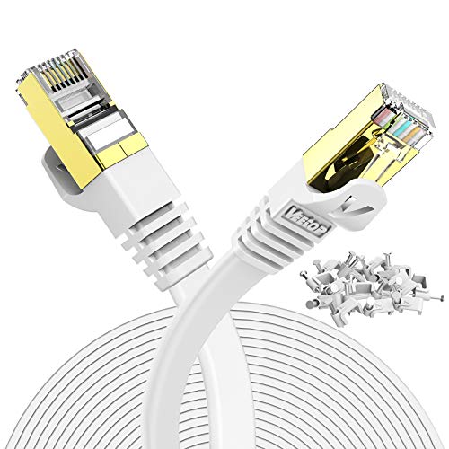 VEEtOP Cabo ethernet de 10 metros Cat 7 LAN de rede com conectores Rj45 ouro plano, velocidade branca 10 Go/s