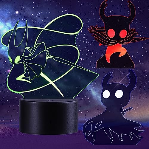 QQAAMZ Hollow Knight Game Candeeiro 3D luz noturna 16 cores controlo remoto Touch LED candeeiro decorativo para quarto de crianças anime Gadget candeeiro de presente de aniversário 3 em 1