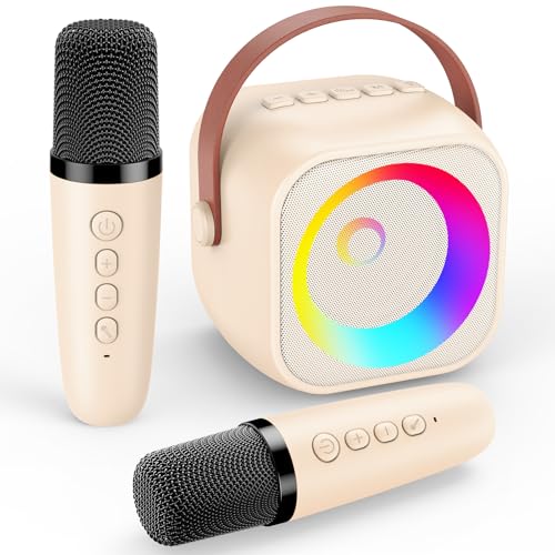 GeschenPark Karaoke 2 Microfones sem fios, presente para crianças, 3-10 anos, microfone sem fios karaokê, com luzes LED, microfone karaoke infantil brinquedos para crianças - presente de Natal criança
