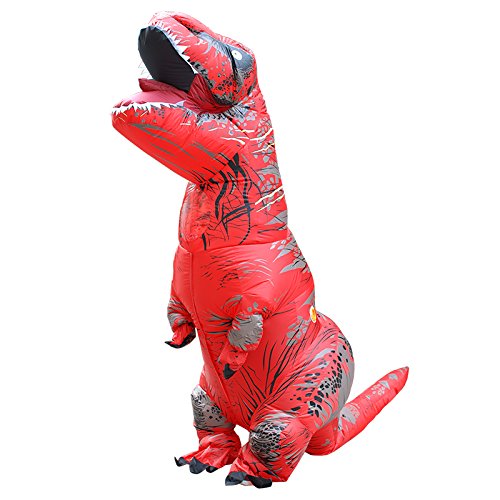 JASHKE Fato de dinossauro fato insuflável fato de Trex disfarce de Halloween disfarce de adulto (vermelho)