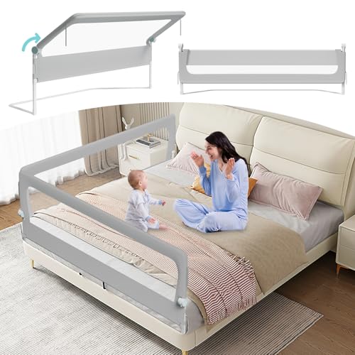 Tubiaz 2 x 200 cm + 1 x 180 cm Barreira para cama de criança dobrável de 180 graus, corrimão de proteção para cama ajustável em altura 72-86 cm, grade para berço com pernas trapezoidais e alças de