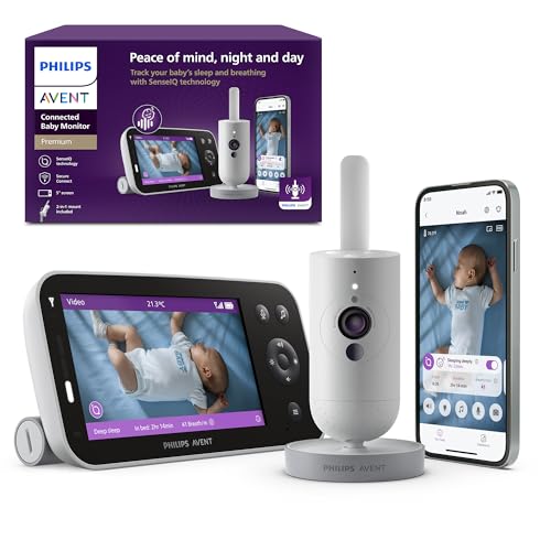 Philips Avent monitor de bebé conectado premium, o monitor mais avançado da Avent até à data, monitorização do sono e respiração por IA, tradução do choro, SCD973/26