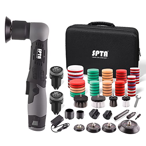 Mini polidor de carro, SPTA 12 V máquina de polimento sem fios para carro para polimento de detalhes de carro, máquina de polir 25 mm / 50 mm / 80 mm almofada de polimento, perfeita para polir e