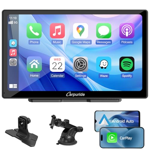 CARPURIDE C98 Ecrã Carplay de 9 polegadas para carro, compatível com CarPlay sem fio/com fio, Android Auto e Mirror Link - áudio Bluetooth, navegação, Siri, FM, AUX