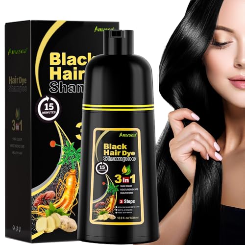 Shampoo para cabelo preto instantâneo, champô para tingir o cabelo cinzento, champô para pintar o cabelo preto natural 3 em 1 para homens e mulheres (Natural Black)
