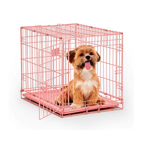 MidWest Homes for Pets iCrate modelo 1524PK Gaiola para cães recém-otimizada, com uma só porta, bandeja à prova de fugas, pernas protetoras de comprimento 60,96 cm, cor-de-rosa