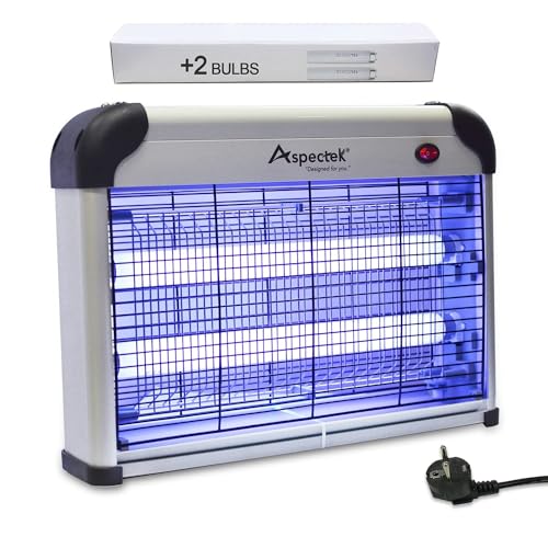 ASPECTEK Candeeiro de insetos elétrico de 20 W | Mata mosquitos elétricos, candeeiro anti-mosquitos, traças, cangurus e muito mais, Candeeiro UV repelente de mosquitos | (Inclui 2 lâmpadas de