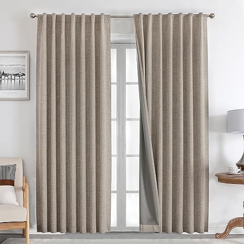 Joydeco 100% cortinas opacas, 2 peças, linho cortinas para quarto com pinos anti-luz, cortina térmica, isolam do frio e do calor para salão (2 x 220 x 140, linho)