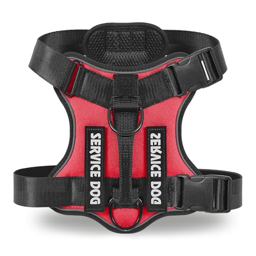COMSLE Arnês cão grande médio pequeno sem puxões, arnês anti-puxões anti-escape cão ajustável refletor, pitoral para cão respirável, vermelho, XS