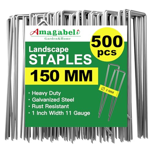 Amagabeli Garden Home 500 grampos de fixação galvanizados para jardim Ø 3 mm - 150 mm - Forma de U para o jardim, feito de aço carbono e fixação de tecido anti-ervas daninhas DA117