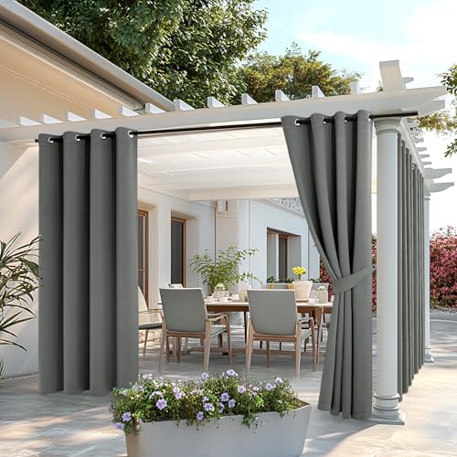 MIULEE Cortinas de exterior impermeável, cortinas de terraço exterior com furos, adequadas para varandas, pérgolas, 2 peças, 132 x 245 cm, cinzento